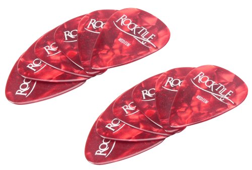 Rocktile Plektren Red Tortoise Medium 12er Pack - Stärke “Medium” (0,7 mm) - Traditionelle Teardrop-Form - Material: Zelluloid - Rot von ROCKTILE