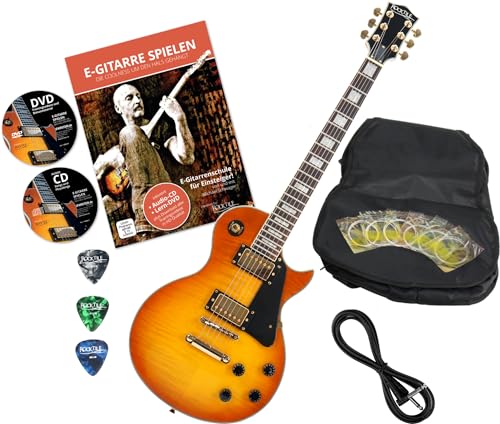 Rocktile Pro L-200OHB E-Gitarre Orange Honey Burst mit Zubehör (Gitarren Gigbag Tasche, Kabel, Plektren, Gitarren Schule mit CD & DVD, Gitarrensaiten) von ROCKTILE