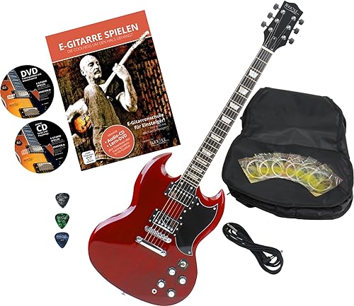Rocktile Pro S-R E-Gitarre Heritage Cherry mit Zubehör (Gitarren Gigbag Tasche, Kabel, Plektren, Gitarren Schule mit CD & DVD, Gitarrensaiten) von ROCKTILE