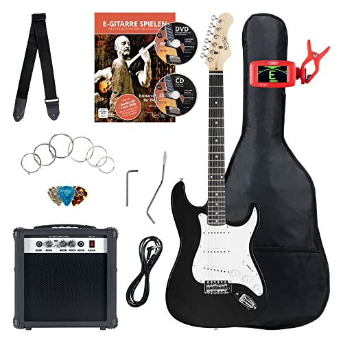 Rocktile ST-Pack Komplettset E-Gitarre Black (Verstärker, Stimmgerät, Tremolo, Tasche, Kabel, Gurt, Plecs, Ersatzsaiten und Schule mit CD/DVD) von ROCKTILE