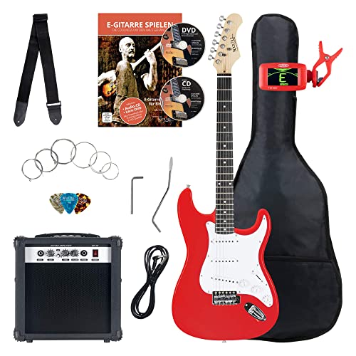 Rocktile ST-Pack Komplettset E-Gitarre Red (Verstärker, Stimmgerät, Tremolo, Tasche, Kabel, Gurt, Plecs, Ersatzsaiten und Schule mit CD/DVD) von ROCKTILE