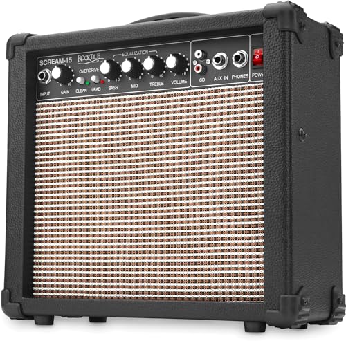 Rocktile Scream 15 Gitarrenverstärker Mini Combo Amp (15 Watt Amplifier, 2-Kanäle, Portable, AUX-In für MP3/CD, 3-Band Equalizer, Kopfhöreranschluss) von ROCKTILE