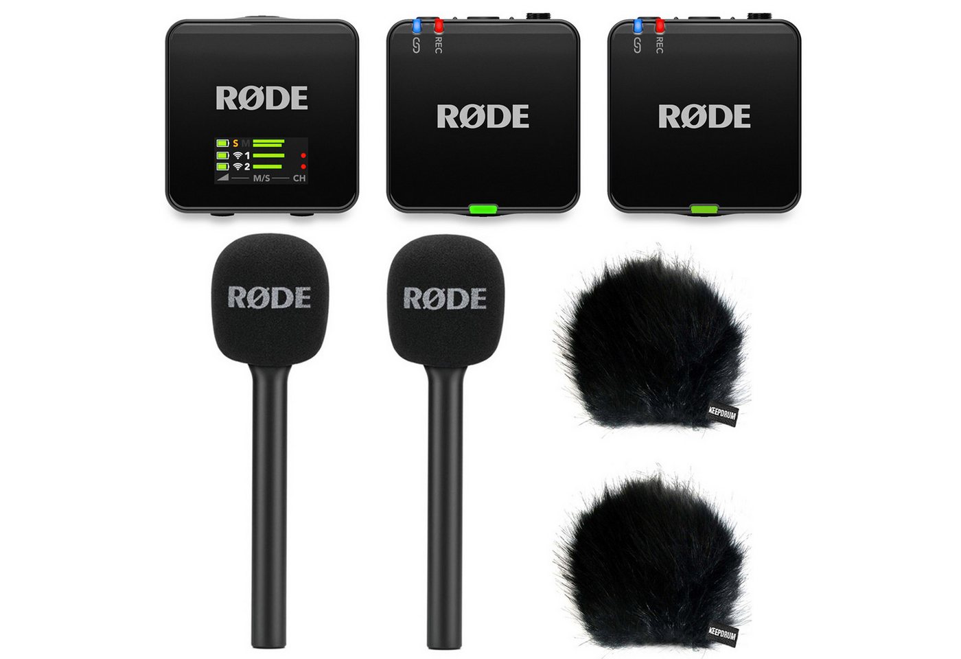 RØDE Rode Mikrofon-Funksystem Wireless GO Gen 3 Interview Set 2 BK Digitales Aufnahmegerät (Vorteils-Set mit Handadapter und Windschutz) von RØDE