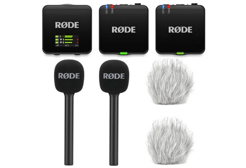 RØDE Rode Mikrofon-Funksystem Wireless GO Gen 3 Interview Set 2 Digitales Aufnahmegerät (Vorteils-Set mit Handadapter und Windschutz) von RØDE