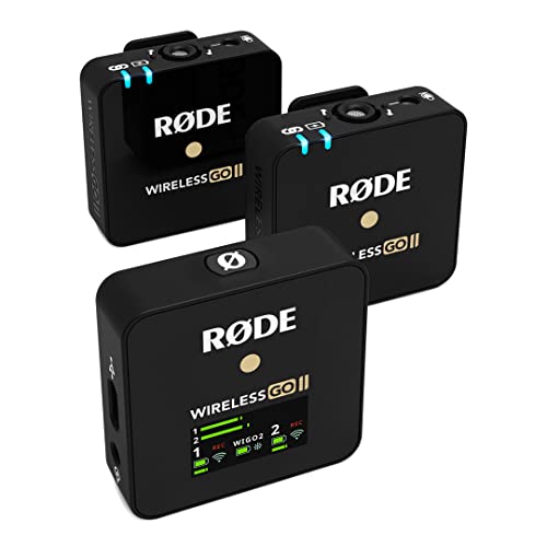 RØDE Wireless GO II Ultrakompaktes Kabelloses Zweikanal-Mikrofonsystem mit eingebauten Mikrofonen, integrierter Aufnahmefunktion und 200 m Reichweite für Filmemachen, Interviews, Schwarz von RØDE