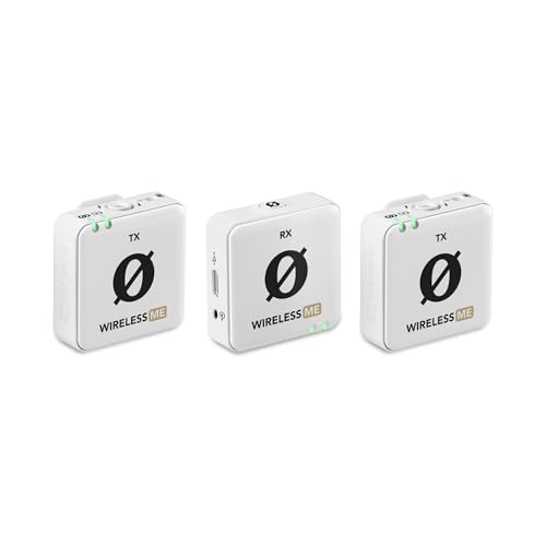 RØDE Wireless ME Dual Set: Kompaktes drahtloses Mikrofonsystem mit GainAssist-Technologie, integrierten Mikrofonen und 100m Reichweite für Filmemacher, Interviews und Content-Erstellung (Weiß) von RØDE