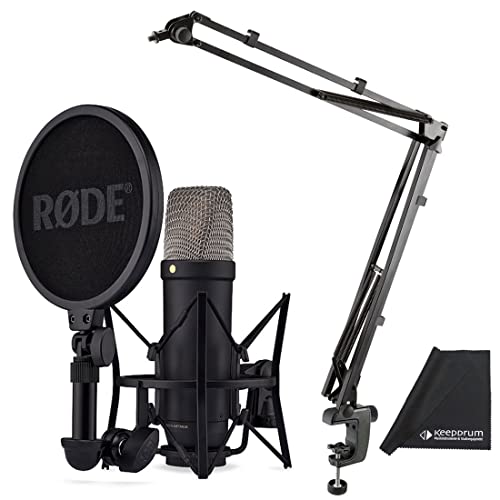 Rode NT1 5th Generation Black XLR USB Studio-Mikrofon + K&M 23840 Gelenkarm-Stativ + keepdrum Mikrofasertuch von RØDE