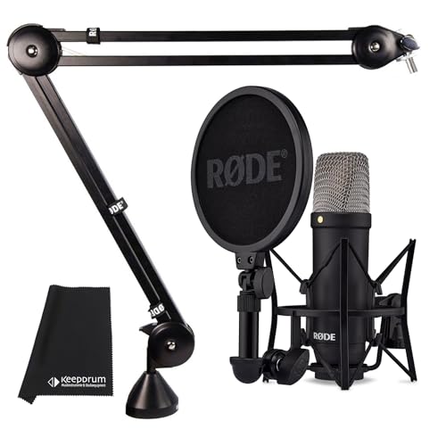 Rode NT1 Signature Black Studio-Mikrofon + PSA-1 Gelenkarm-Stativ + keepdrum Mikrofasertuch von RØDE