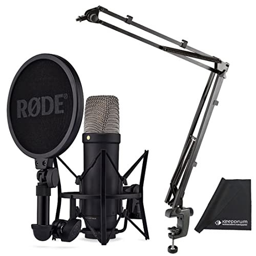 Rode NT1 Signature Serie Black Studio-Mikrofon Schwarz + K&M 23840 Gelenkarm-Stativ + keepdrum Mikrofasertuch von RØDE