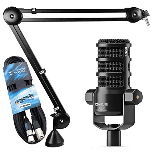 Rode Podmic USB XLR Mikrofon + PSA-1 Gelenkarm-Stativ + keepdrum XLR Kabel von RØDE
