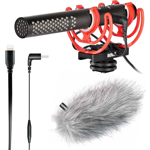 Rode Videomic NTG Broadcast Kamera-Mikrofon + SC15 Anschlusskabel USB-C zu Light-ning + keepdrum Fell-Windschutz von RØDE