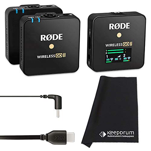 Rode Wireless GO II 2-Kanal Mikrofon-Funksystem + SC16 USB-C-zu-USB-C-Kabel + keepdrum Mikrofasertuch von RØDE