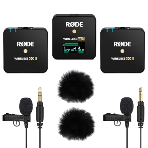 Rode Wireless GO II BK 2-Kanal Mikrofon-Funksystem + 2X Lavalier GO BK + 2X keepdrum Windschutz Schwarz von RØDE