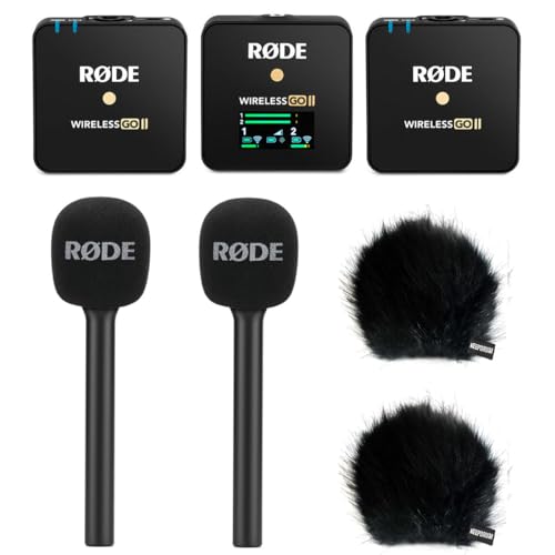 Rode Wireless GO II Drahtlos-Mikrofon Set + 2X Interview GO Handadapter + 2X keepdrum Fell-Windschutz BK Schwarz von RØDE