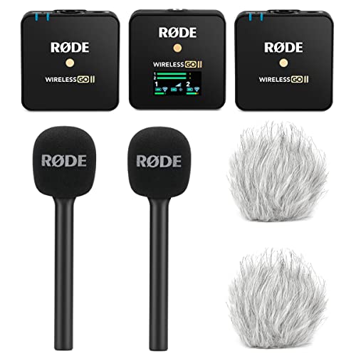 Rode Wireless GO II Funk-Mikrofon Set + 2X Interview GO Handadapter + 2X keepdrum Fell-Windschutz von RØDE