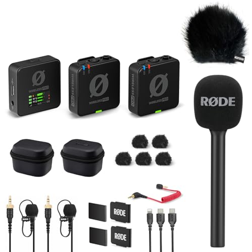 Rode Wireless Pro Mikrofon-Set mit Interview GO Handadapter und keepdrum Fell-Windschutz Schwarz von RØDE