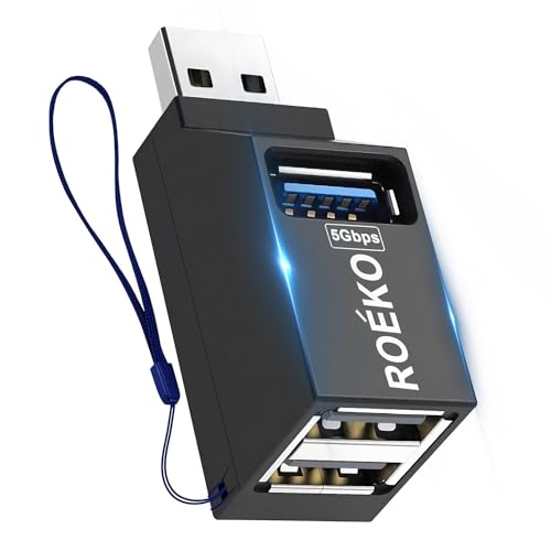 Dual USB Port Splitter, USB 3.0 Hub Adapter mit Multi USB Port, 2 in 1 Konverter Adapter Laden & High Speed Datenübertragung für Drucker, Mobile HDD, USB Tastatur (Schwarz 3 Port) von ROÉKO