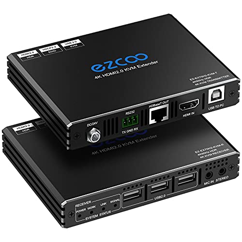 4K HDMI KVM Extender USB unkomprimiert 4K 60Hz HDR Single over Cat5e/6 bis zu 300 Fuß 3 Ports USB 2.0 Hub POE RS232 EDID 3,5 mm Stereo Audio und Mikrofon 70H2KVM von ROFAVEZCO