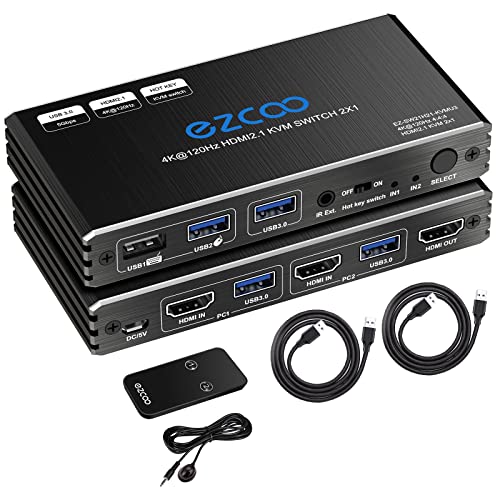 8K HDMI 2.1 KVM Switch 4K 120Hz 8K 60Hz USB 3.0 Hotkey 48Gbps IR Remote 2 Ports KVM Switch Share 2 Computers with one Keyboard Mous HDR D-olby Vision HDCP2.2 Control USB3.0 Cable x2 von ROFAVEZCO
