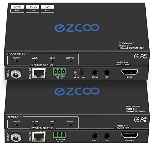 ROFAVEZCO HDMI Extender über Ethernet 4k 60Hz unkomprimierte 18G/BPS über Single Cat5/6 bis zu 40 m, RS232 + POE + IR + HDCP2.2 HDR und CEC EDID von ROFAVEZCO