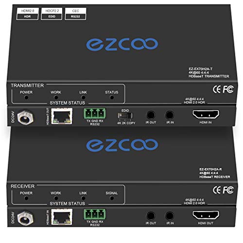 ROFAVEZCO HDMI Extender über Ethernet 4k 60Hz unkomprimierte 18G/BPS über Single Cat5/6 bis zu 40 m, RS232 + POE + IR + HDCP2.2 HDR und CEC EDID ROFAVEZCO HDMI Extender über Ethernet 4k 60Hz unkomprimierte 18G/BPS über Single Cat5/6 bis zu 40 m, RS232 + POE + IR + HDCP2.2 HDR und CEC EDID von ROFAVEZCO
