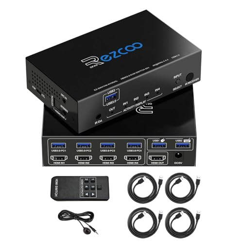 KVM Switch HDMI USB 3.0 4 Ports with Hotkey 4K 60Hz 18Gbps Share 4 Computers with one Keyboard Mous HDR D-olby Vision HDCP2.2 Remote Control KVM Switch HDMI USB 3.0 4 Ports with Hotkey 4K 60Hz 18Gbps Share 4 Computers with one Keyboard Mous HDR D-olby Vision HDCP2.2 Remote Control von ROFAVEZCO