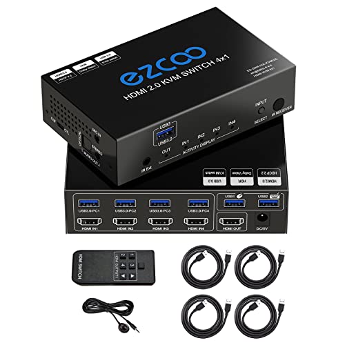 USB3.0 HDMI KVM Switch 4 Port 4 In 1 Out 4K 60Hz 4 In 4 Out SPDIF 5.1 Audio Breakout Mouse/Keyboard/Wireless USB for PC,Printer,Scanner,Windows,Linux, HDR HDMI Auto Switch 4x1,IR Remote KVM 4X1 von ROFAVEZCO