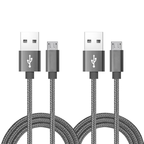 Micro USB Kabel, [2Pack] 1,8M Android Ladegerät, Nylon geflochtenes Micro USB Ladegerät, High Speed USB 2.0 A zu Micro B Ladekabel Universal für HTC, S6, Kindle, Android und mehr (Grau, 1,8M) von ROFICORD