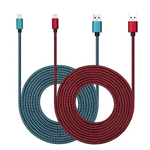 USB-Typ-C-Kabel [2 Stück 3m] mit 3A Schnellladung USB-C-Nylon-Geflecht, super haltbares Kabel, Datensynchronisierung, kompatibel mit Galaxy S10/S9/S8/Google Pixel/LG/OnePlus/Moto und mehr (Rot + Blau) von ROFICORD