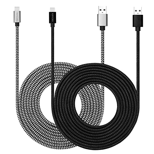 USB-Typ-C-Kabel [2 Stück 3m] mit 3A Schnellladung USB-C-Nylon-Geflecht, super haltbares Kabel, Datensynchronisierung, kompatibel mit Galaxy S10/S9/S8/Google Pixel/LG/OnePlus und mehr (schwarz + weiß) von ROFICORD