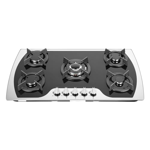 ROGONPDK Gaskochfeld 5 Flammen Gasherd Einbauherd Gaskocher 90x51 CM Zuhause und Wohnmobil Gaskochfeld mit DüSe Propangas Stove Cooker Kochfeld Schwarz ROGONPDK Gaskochfeld 5 Flammen Gasherd Einbauherd Gaskocher 90x51 CM Zuhause und Wohnmobil Gaskochfeld mit DüSe Propangas Stove Cooker Kochfeld Schwarz von ROGONPDK