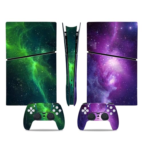 Roipin Schutzfolie für PS5 Slim Digital, Schutzfolie Aufkleber für PS5 Slim Console Digital Edition, Skin Aufkleber Vollständige Abdeckung (grün-violette Galaxie) von ROIPIN