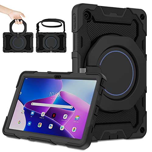 ROISKIN 10.6 Zoll Hülle für Lenovo Tab M10 Plus 3rd Gen 2022 (TB125/TB128): Heavy Duty Stoßfeste Abdeckung mit Bildschirmschutz & Drehbarer Ständer & Schultergurt & Bleistifthalter von ROISKIN