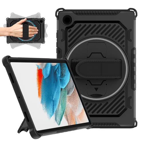 ROISKIN Hülle für Samsung Galaxy Tab A8 10.5 Zoll: Stoßfeste Robuste Schutzhülle mit 360° Rotation Stand/Handschlaufe für Kinder, Jungen, Mädchen - Samsung Tablet A8 2021, Schwarz von ROISKIN