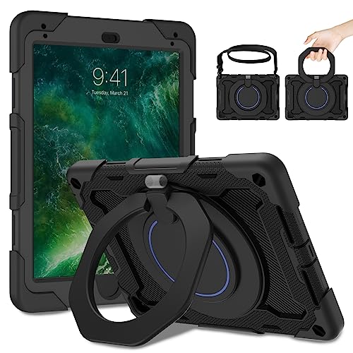 ROISKIN Hülle für iPad 6/5 Generation 9.7 Zoll: Robuste und Strapazierfähige Hülle für Air 2/ Pro 9.7 2017/2018 mit Displayschutz und Pencil-Halterung [360° Drehbarer Ständer]& Gurt - Schwarz von ROISKIN
