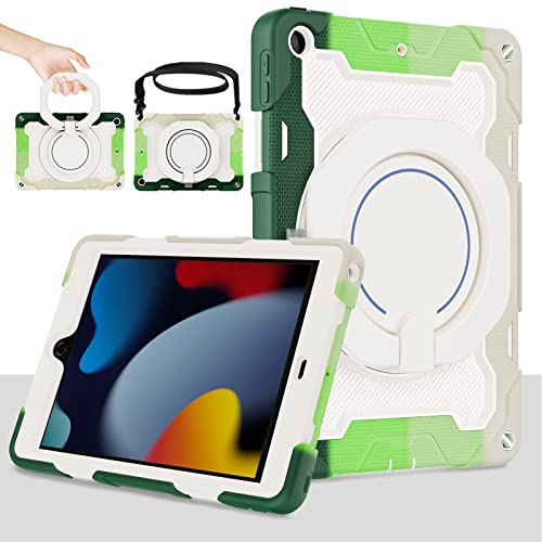 ROISKIN Kinder Hülle für iPad 9 8 7 Generation 10.2 Zoll,Heavy Duty Stoßfeste iPad Hülle 9. Generation mit Stifthalter & Bildschirmschutz & Drehbarer Ständer & Schultergurt,Grüner von ROISKIN