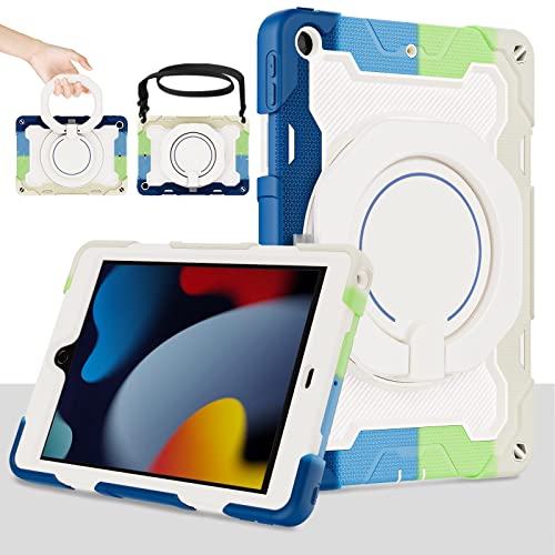 ROISKIN Kinder Hülle für iPad 9 8 7 Generation 10.2 Zoll,Heavy Duty Stoßfeste iPad Hülle 9. Generation mit Stifthalter & Bildschirmschutz & Drehbarer Ständer & Schultergurt,Hellblau von ROISKIN