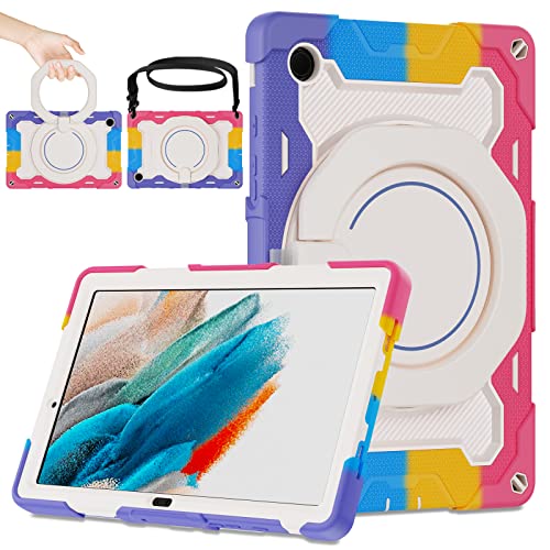ROISKIN für Galaxy Tab a8 Hülle 10.5 Zoll 2021 für Kinder, Heavy Duty Stoßfeste Samsung Tablet A8 Hülle mit Bildschirmschutz & Drehbarer Ständer & Schultergurt & Bleistifthalter,Pink von ROISKIN