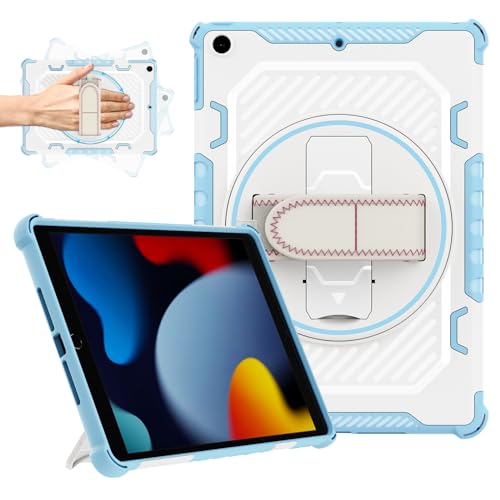 ROISKIN iPad 9. / 8. / 7. Generation Hülle 10.2: Heavy Duty Stoßfest Robuste Schutzhülle iPad 10.2 Zoll 2021/2020/2019 Hülle mit 360 Rotation Stand/Handschlaufe für Kinder Jungen Mädchen, Blau von ROISKIN