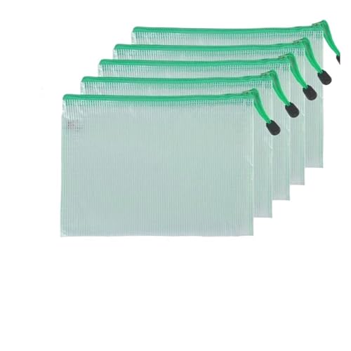 Plastic Wallets Zip Folders, 5 PCS A4 A5 A6 Schreibwaren Lagerung Ordner Datei Ordner Schule Bürobedarf Stationären(5 Pcs A5 Green Bags) von ROJDFCNBW