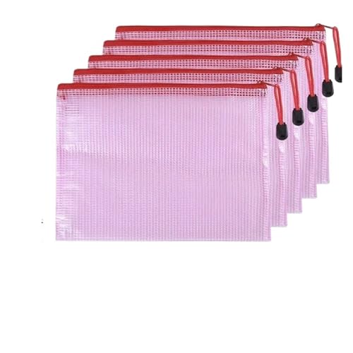 Plastic Wallets Zip Folders, 5 PCS A4 A5 A6 Schreibwaren Lagerung Ordner Datei Ordner Schule Bürobedarf Stationären(5 Pcs A5 Red Bags) von ROJDFCNBW