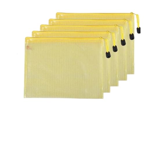 Plastic Wallets Zip Folders, 5 PCS A4 A5 A6 Schreibwaren Lagerung Ordner Datei Ordner Schule Bürobedarf Stationären(5 Pcs A5 Yellow Bag) von ROJDFCNBW