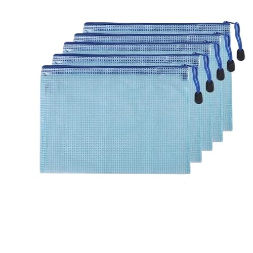 Plastic Wallets Zip Folders, 5 PCS A4 A5 A6 Zip Datei Ordner Schule Bürobedarf Schreibwaren(5 Pcs A4 Blue Bags) von ROJDFCNBW