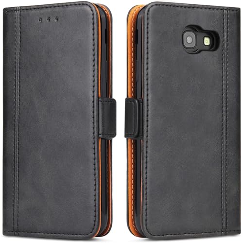 Handyhülle für Samsung Galaxy A3 2017, Leder Handytasche Kartenfach Klappständer Magnetisch Lederhülle für Samsung Galaxy A3 2017 Hülle, Schwarz von ROJIOJIO