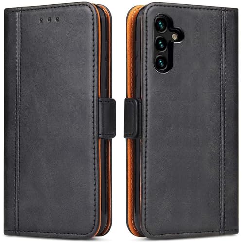 Handyhülle für Samsung Galaxy A14, Leder Handytasche Kartenfach Klappständer Magnetisch Lederhülle für Samsung Galaxy A14 Hülle, Schwarz von ROJIOJIO