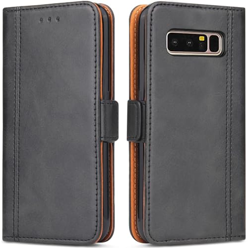 Handyhülle für Samsung Note 8, Leder Handytasche Kartenfach Klappständer Magnetisch Lederhülle für Samsung Galaxy Note 8 Hülle, Schwarz von ROJIOJIO