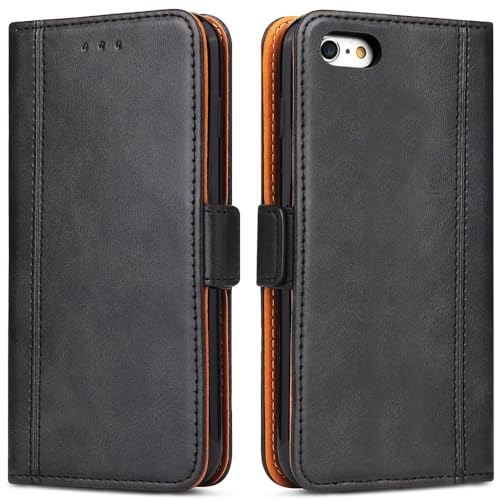 Handyhülle für iPhone 6 Plus, iPhone 6S Plus Leder Handytasche Kartenfach Klappständer Magnetisch Lederhülle für iPhone 6 Plus/iPhone 6S Plus Hülle, Schwarz von ROJIOJIO