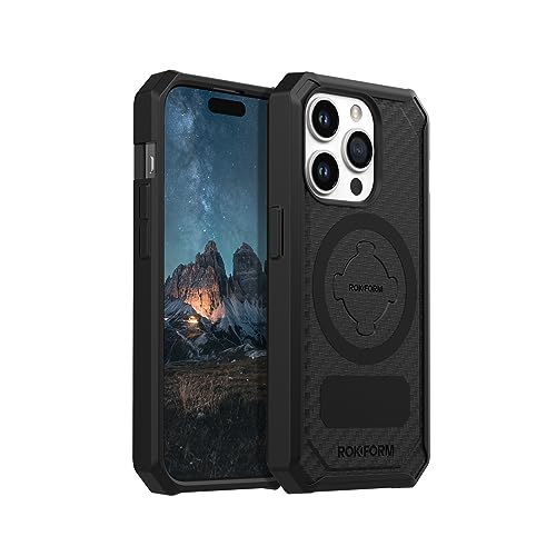 Rokform - iPhone 15 Pro Hülle, Rugged Serie, magnetisch, iPhone 15 Pro Hülle mit RokLock Drehverschluss, schützende Apple Gear, Fallgetestete Rüstung (Schwarz) von ROKFORM