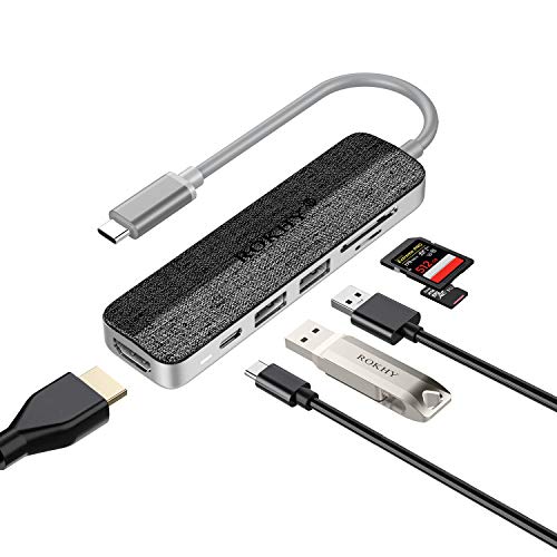 ROKHY USB C HUB 6-in-1 Typ C Adapter mit 2 USB 3.0 Ports, 4K USB C auf HDMI, SD/TF Kartenleser, 100W Power Delivery Type C Port für MacBook, iPad Pro, Laptop, Android Smartphones, Chromebook Pixel von ROKHY