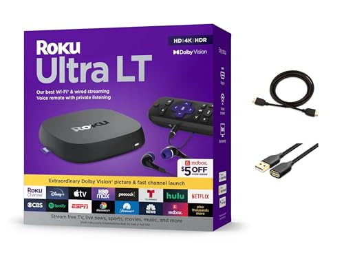 Roku Ultra LT Streaming-Gerät 4K/HDR/Dolby Vision/Dual-Band Wi-Fi Voice Remote und HDMI-Kabel, mit MTC HDMI-Kabel und USB-Verlängerungskabel Roku Ultra LT Streaming-Gerät 4K/HDR/Dolby Vision/Dual-Band Wi-Fi Voice Remote und HDMI-Kabel, mit MTC HDMI-Kabel und USB-Verlängerungskabel von ROKU